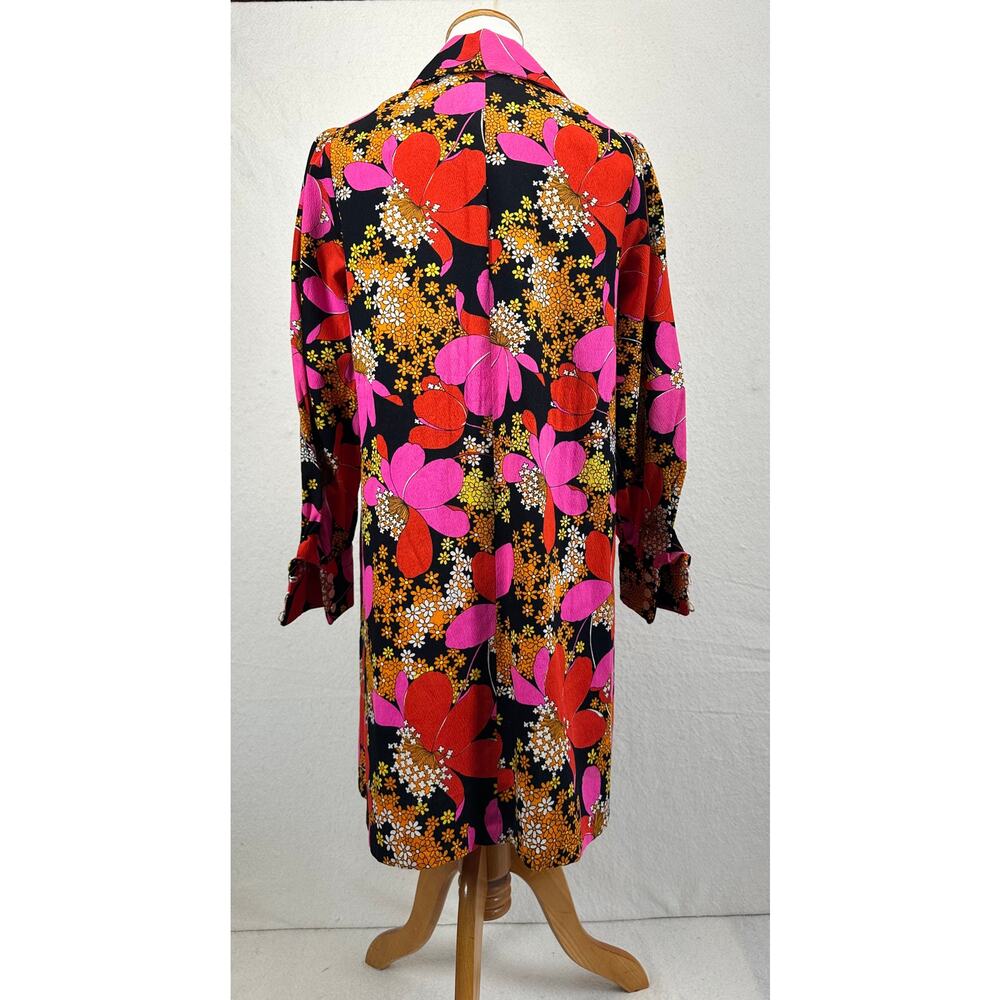 Vintage 60's 70's Mod Floral Shirt Dress Rock Bold Pointed Collar SZ L Retro - Picture 2 of 12